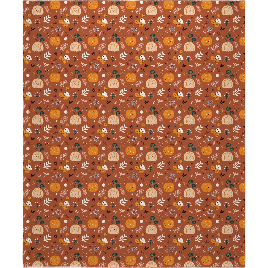 Autumn Pattern - Orange Blanket, Fleece, 50x60, Orange, Orange