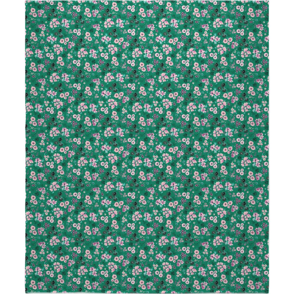 Artful Little Flowers - Green Blanket, Fleece, 50x60, Green, Classic Green