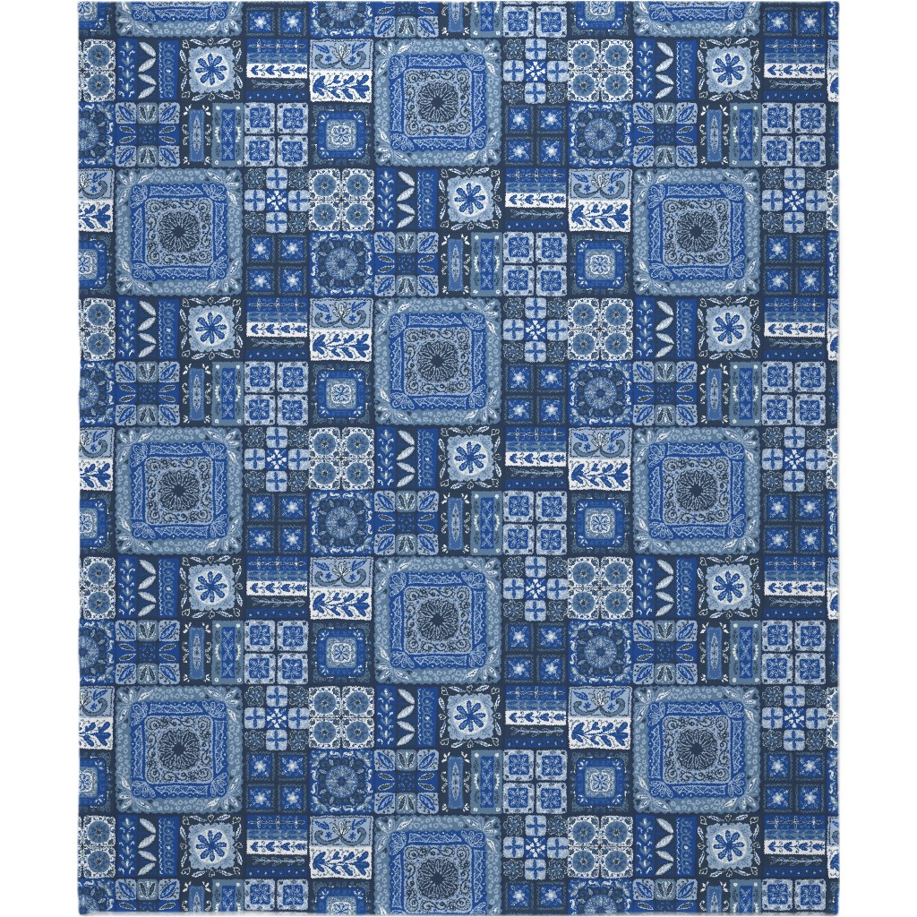 Grandma's Patchwork - Blue Blanket, Fleece, 50x60, Blue, True Blue