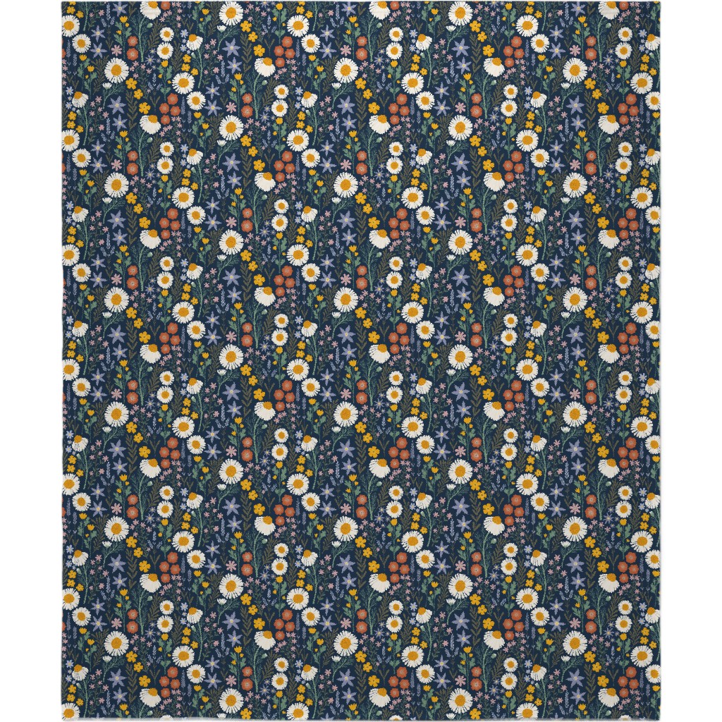 British Spring Meadow - Navy Blanket, Fleece, 50x60, Multicolor