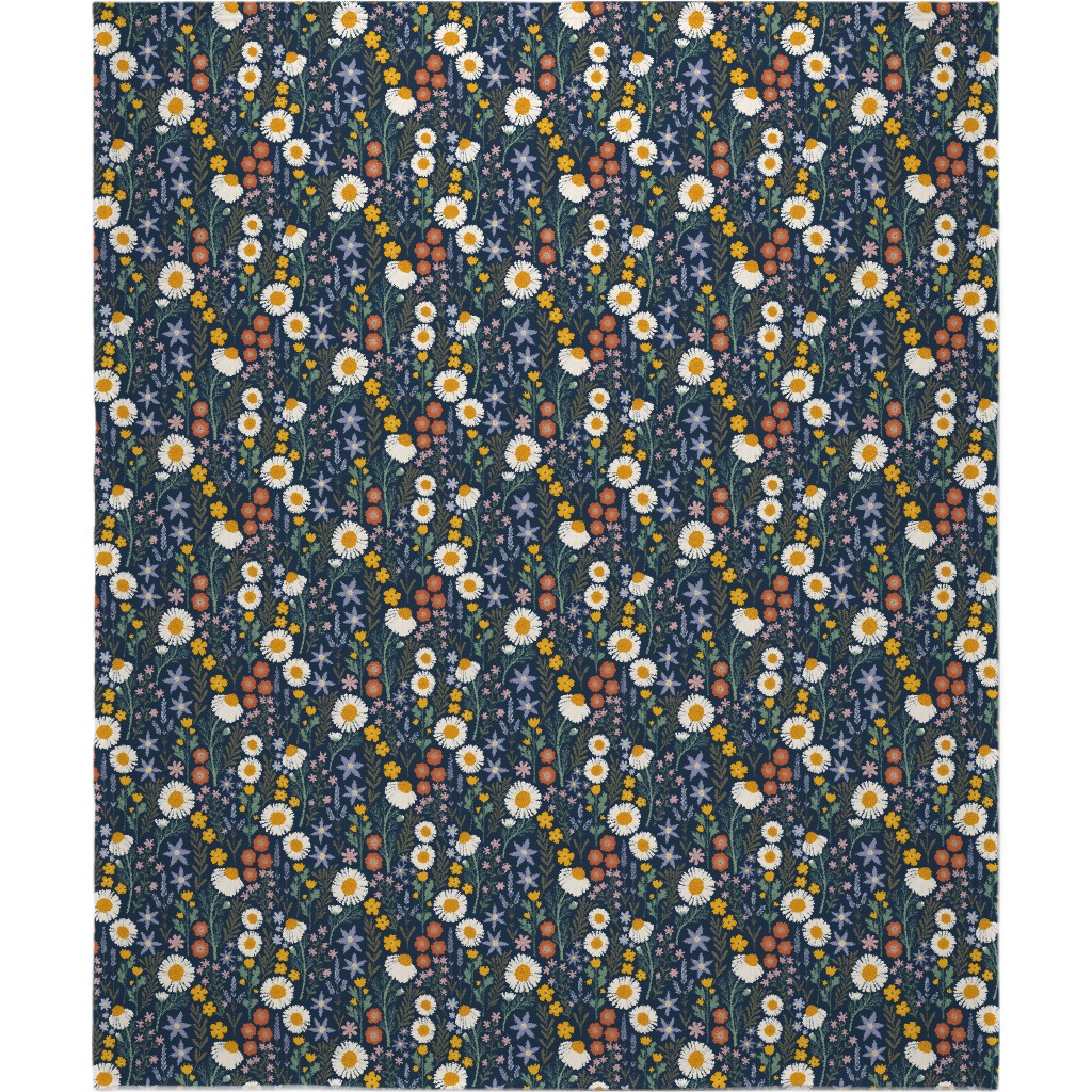 British Spring Meadow - Navy Blanket, Fleece, 50x60, Multicolor