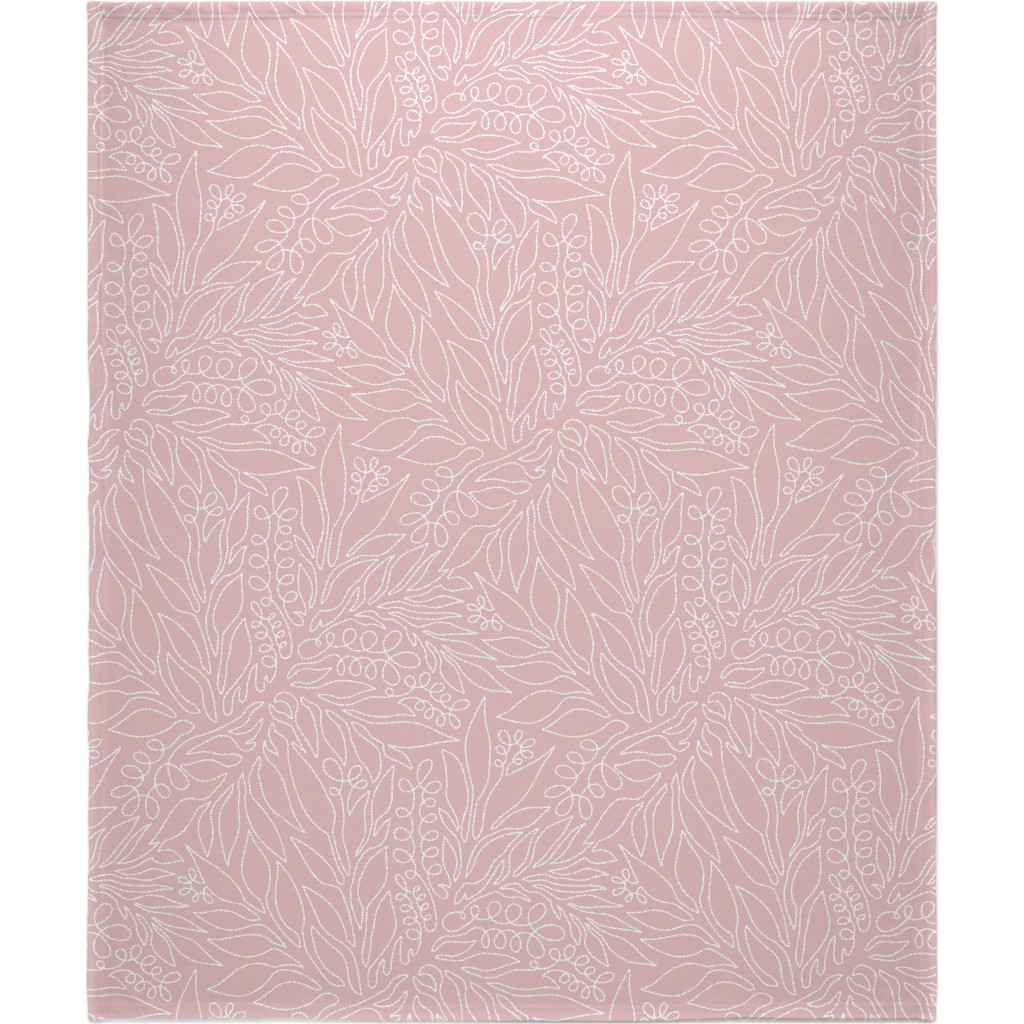 Contour Line Botanicals - Blush Pink Blanket, Fleece, 50x60, Pink