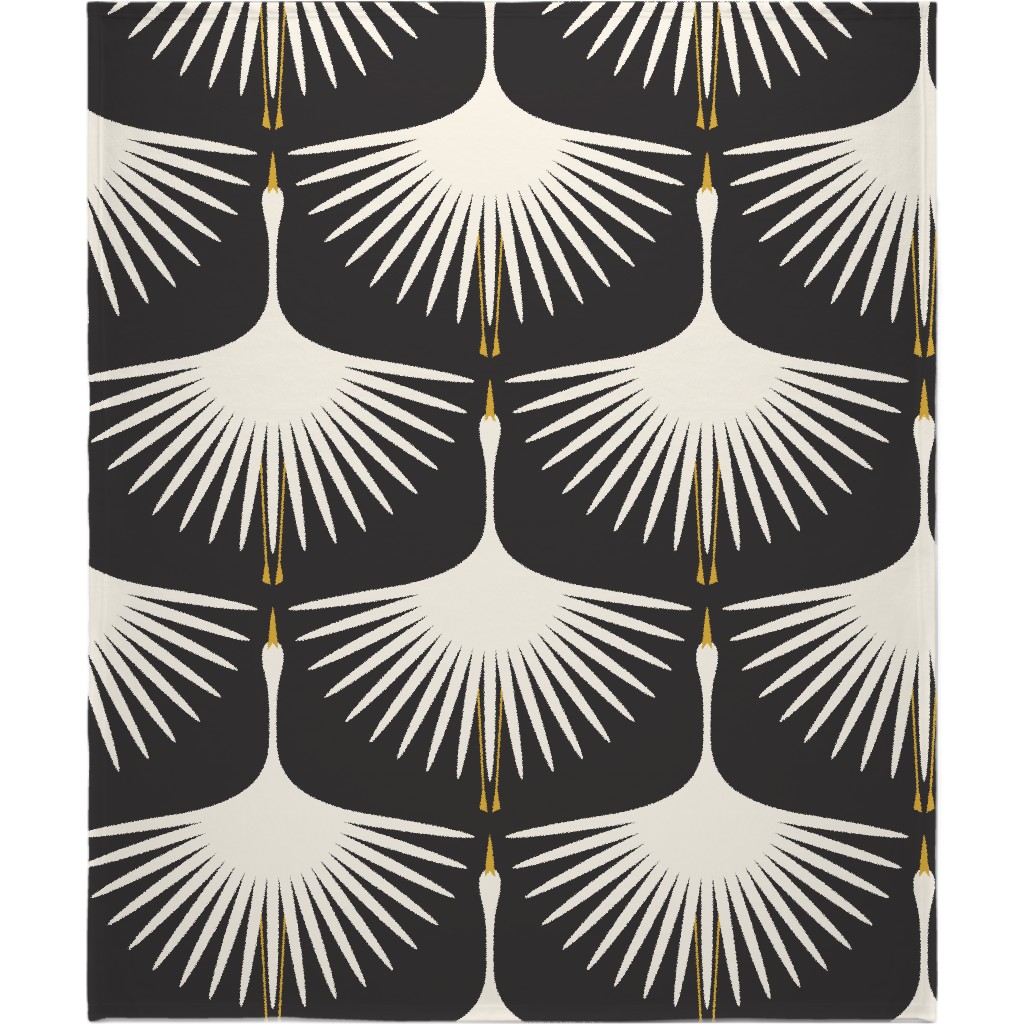 Art Deco Swans - Cream & Black Blanket, Fleece, 50x60, Black