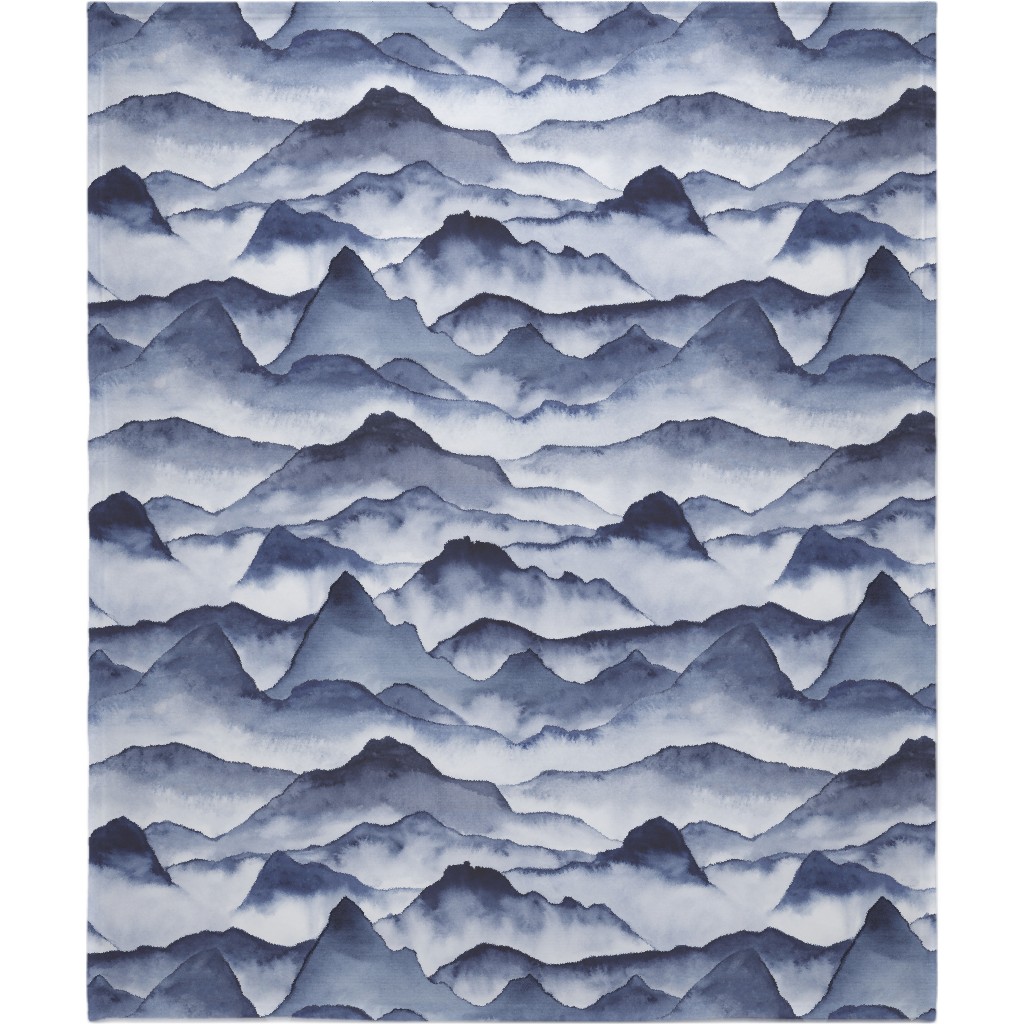 Watercolor Mountains - Blue Blanket, Fleece, 50x60, Blue, True Blue