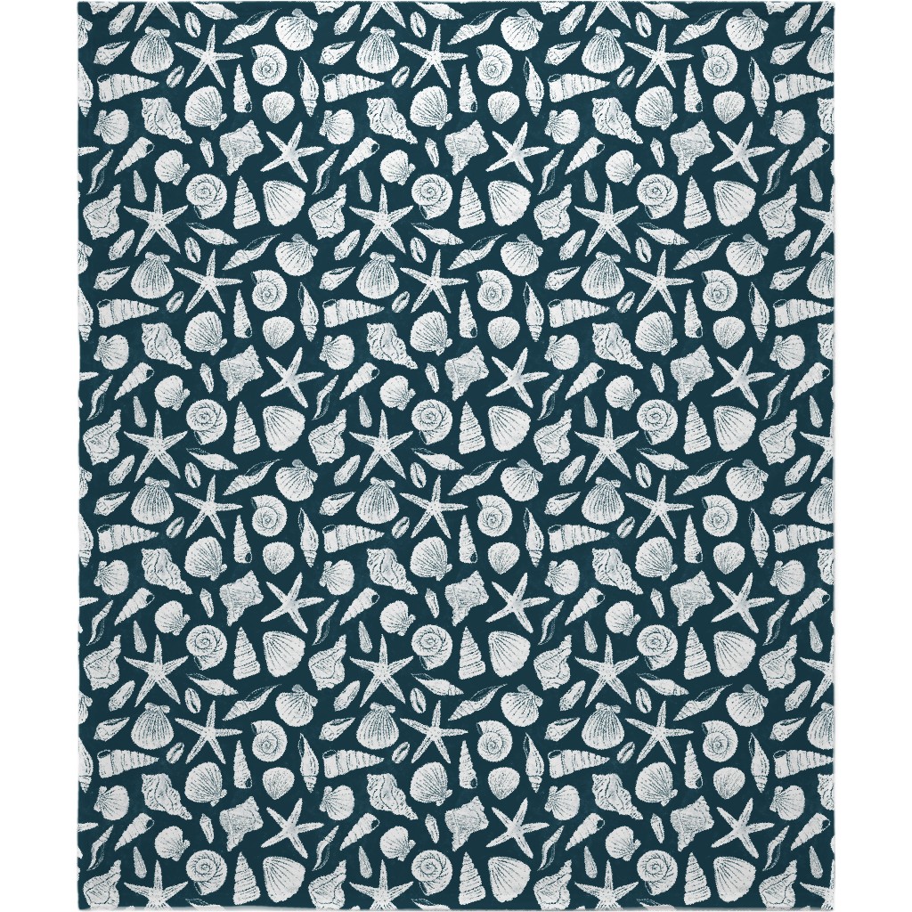 Textured Ocean Seashells - Dark Blue Blanket, Fleece, 50x60, Blue, True Blue
