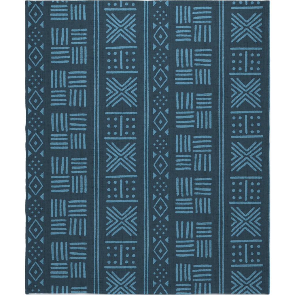 Mudcloth Geometric Motifs Blanket, Fleece, 50x60, Blue