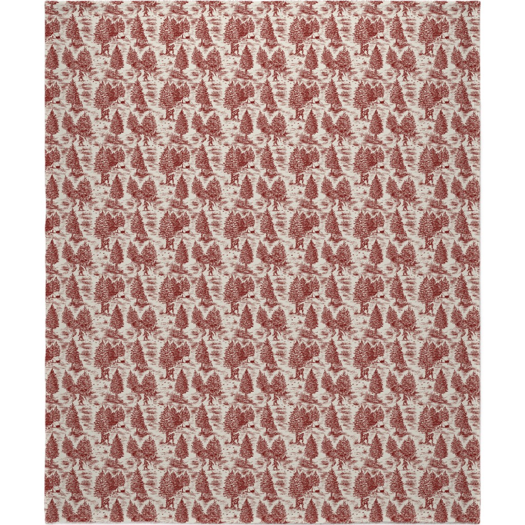 Bigfoot Sasquatch Toile De Jouy Blanket, Fleece, 50x60, Red