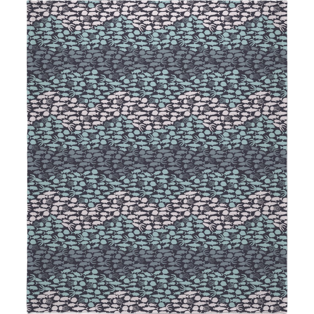 Fish School in Gray Aqua Dark Background Blanket, Fleece, 50x60, Blue, True Blue