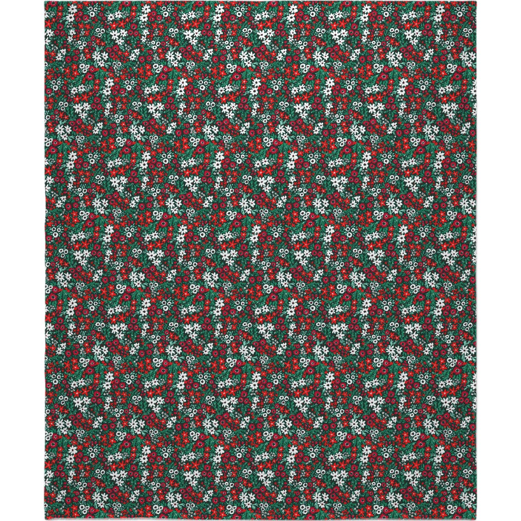 Rustic Floral - Holiday Red and Green Blanket, Fleece, 50x60, Green, Classic Green