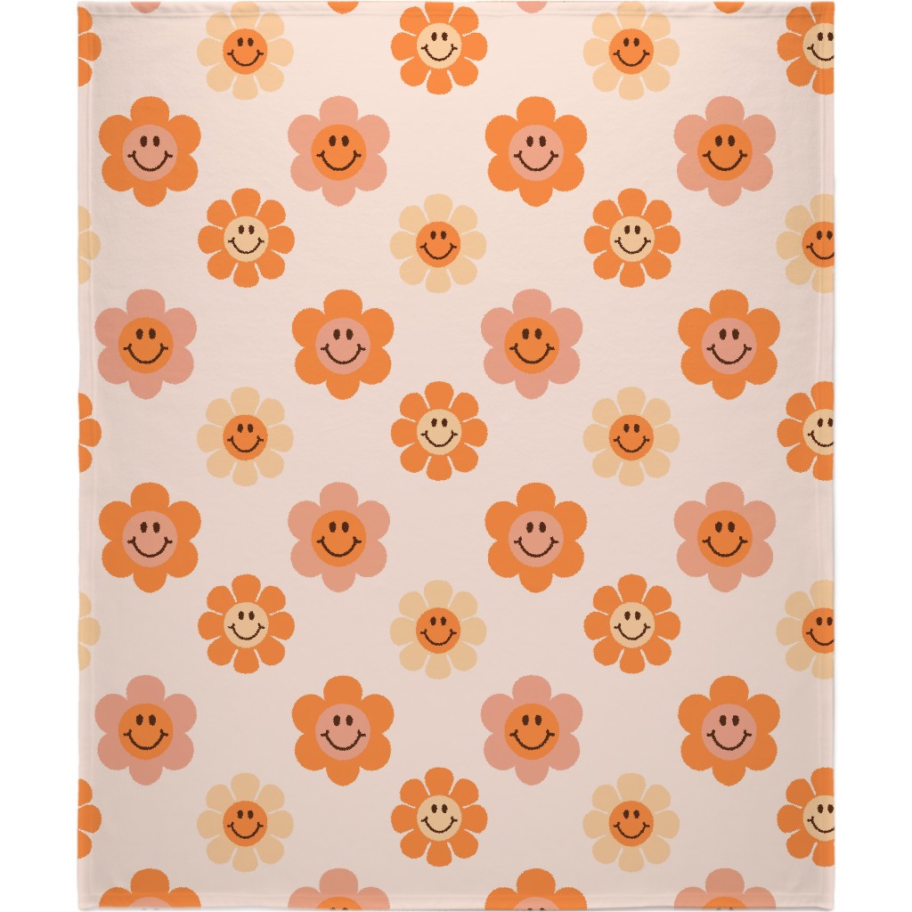 Smiley Floral - Orange Blanket, Fleece, 50x60, Orange, Orange