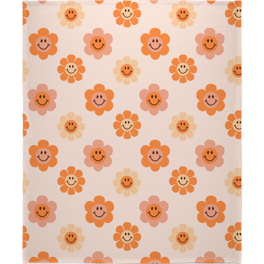 Smiley Floral - Orange Blanket, Fleece, 50x60, Orange