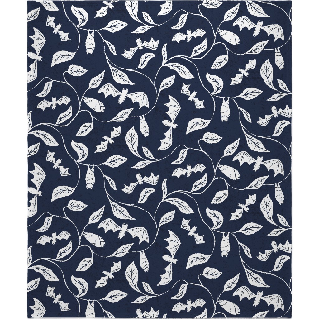 Bat Forest - Navy and White Blanket, Fleece, 50x60, Blue
