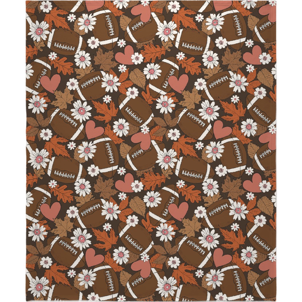 Football, Fall and Florals - Brown Blanket, Fleece, 50x60, Brown, Brown