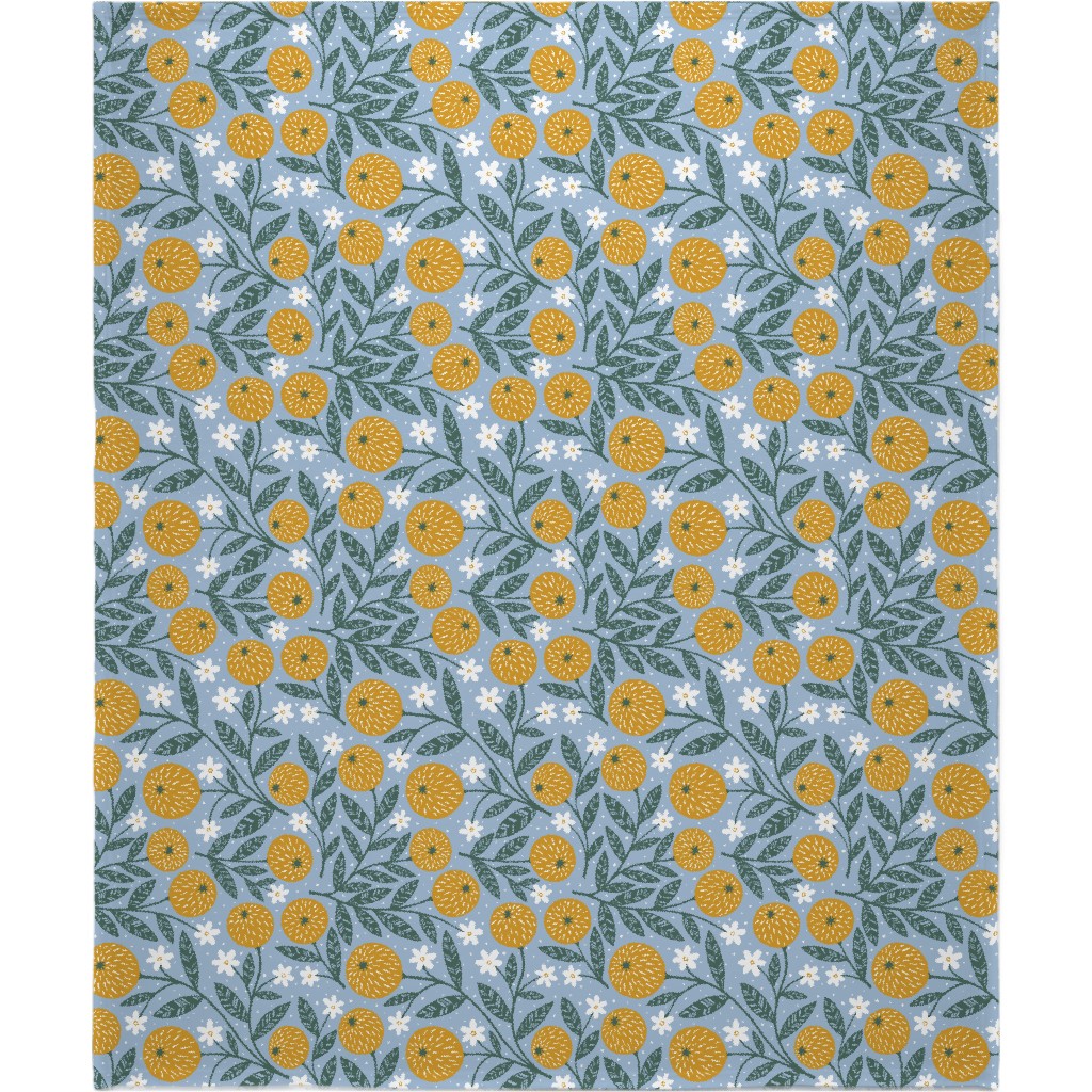 Orange Trees - Blue Blanket, Fleece, 50x60, Blue, True Blue
