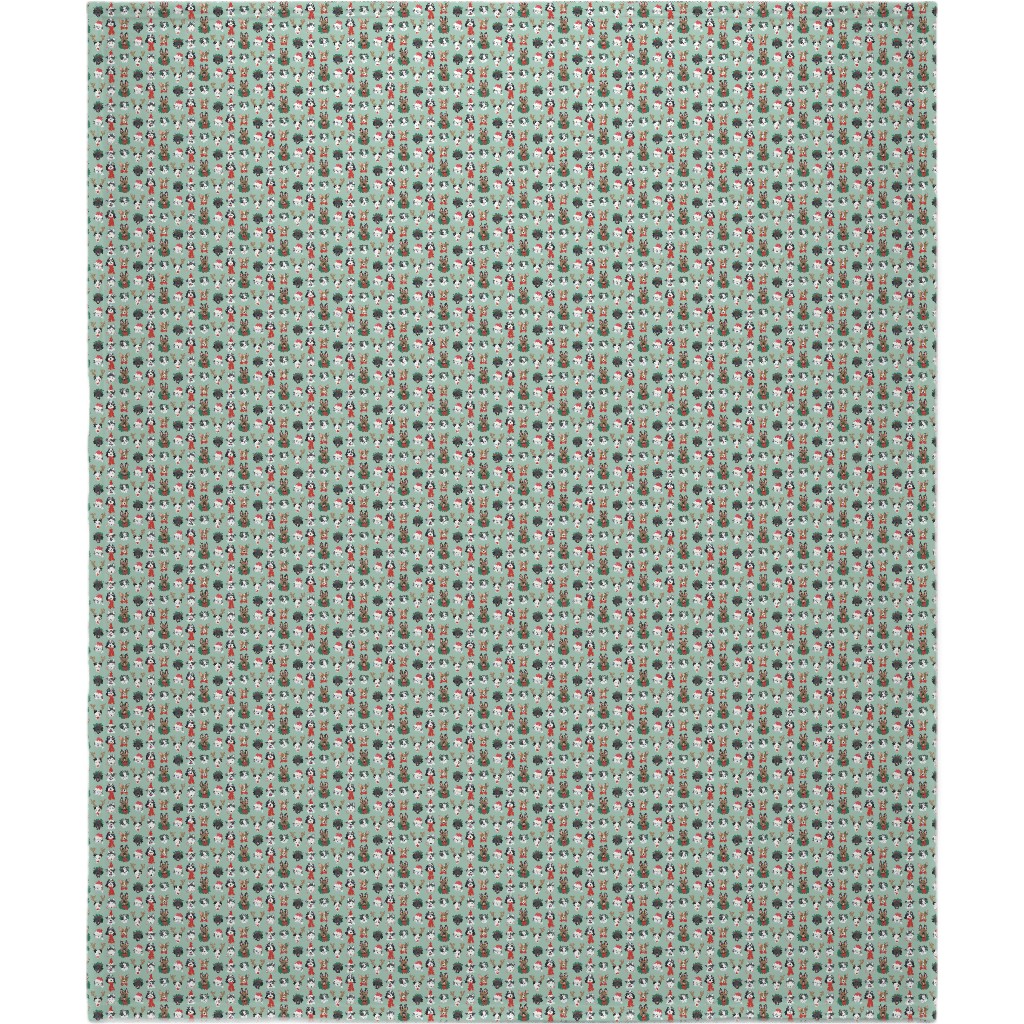 Christmas Holiday Puppy Dogs - Green Blanket, Fleece, 50x60, Green, Classic Green