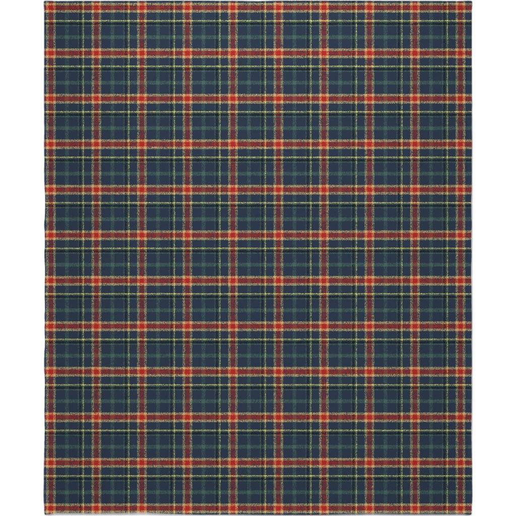 Navy Blue and Pine Plaid Blanket, Fleece, 50x60, Multicolor