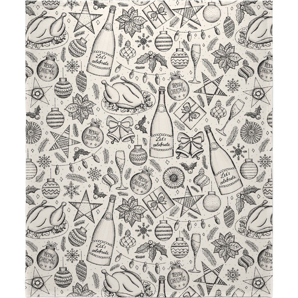 Vintage Christmas Toile - Neutral Blanket, Fleece, 50x60, Beige, Pearl