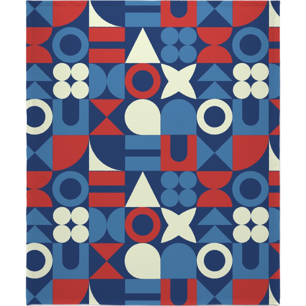 Abstract Shapes - Red, White and Blue Blanket, Fleece, 50x60, Multicolor