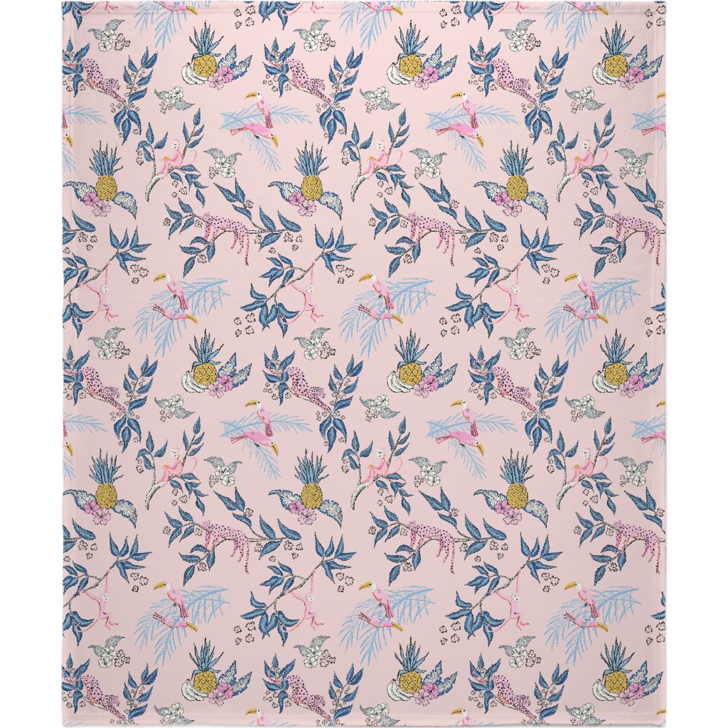 Jungle Toile - Pink Blanket, Fleece, 50x60, Pink