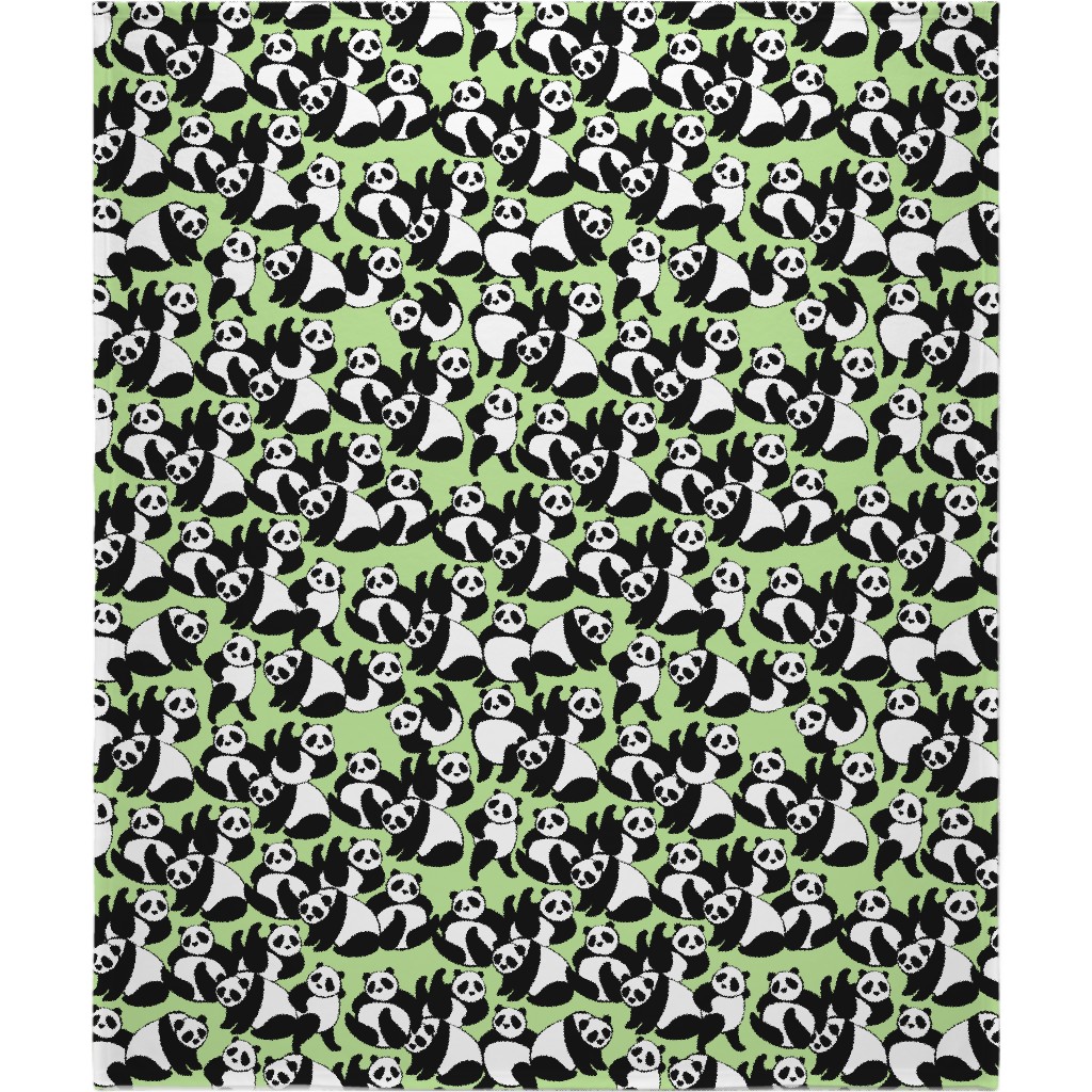 Retro Panda Playground Blanket, Fleece, 50x60, Green, Pea Sprout