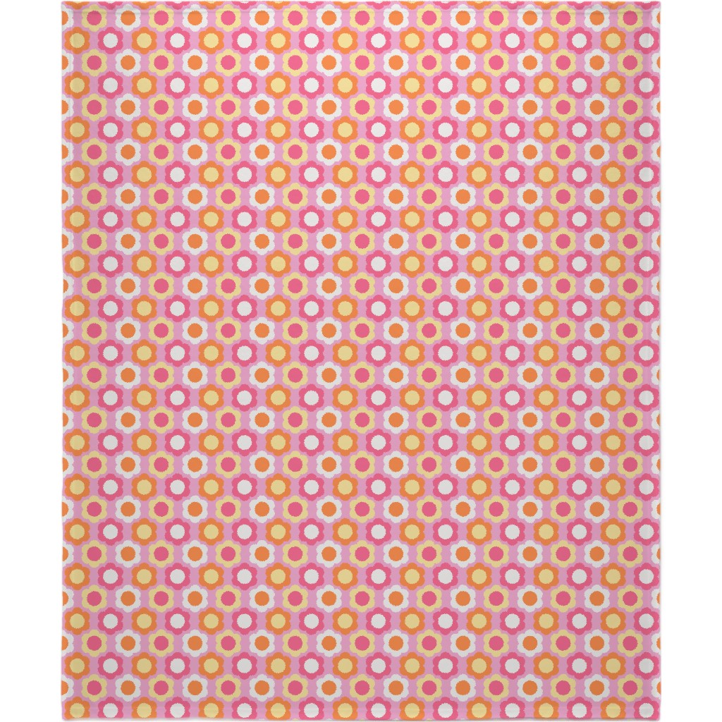 Retro Geometric Flowers - Pink and Orange Blanket, Fleece, 50x60, Pink