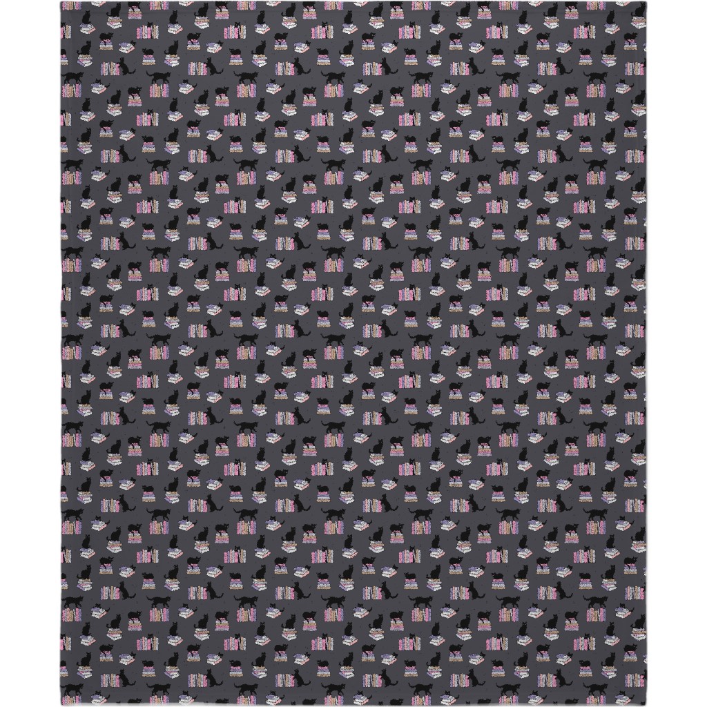 Cats and Books Blanket, Fleece, 50x60, Gray, Slate