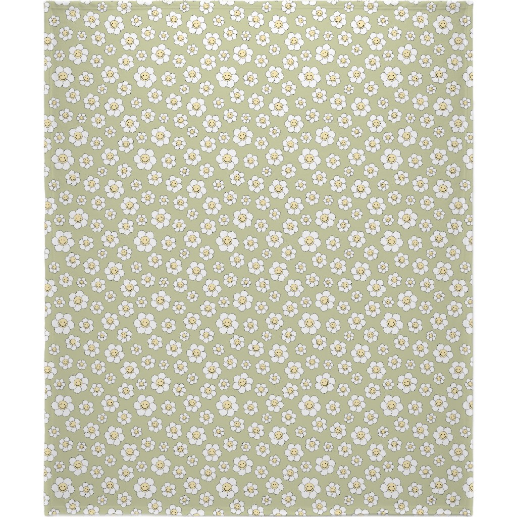 Sweet Smiling Daisies Blanket, Fleece, 50x60, Green, Pear