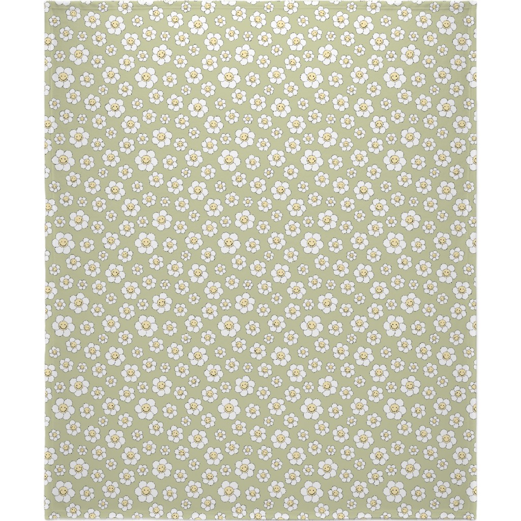 Sweet Smiling Daisies Blanket, Fleece, 50x60, Green