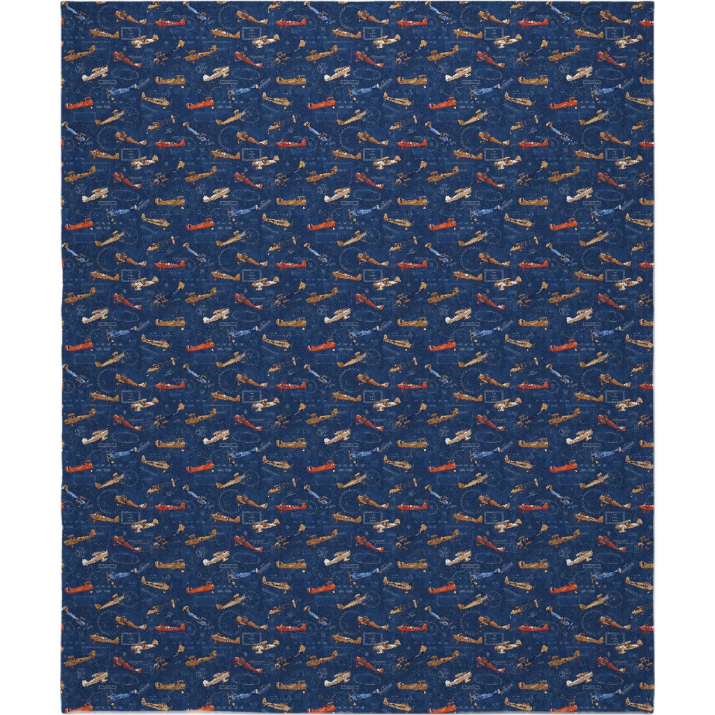 Vintage Airplanes - Blue Blanket, Fleece, 50x60, Blue