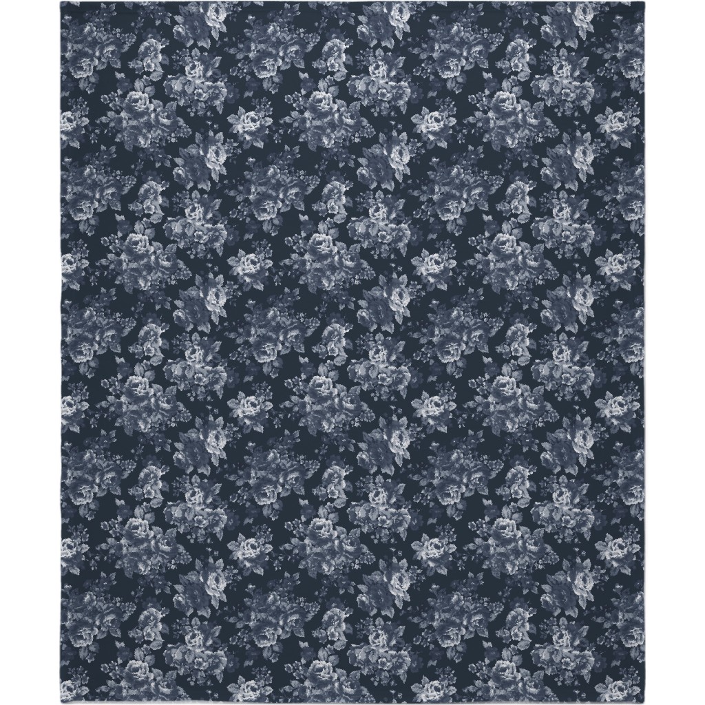 Navy Floral Blanket, Fleece, 50x60, Blue