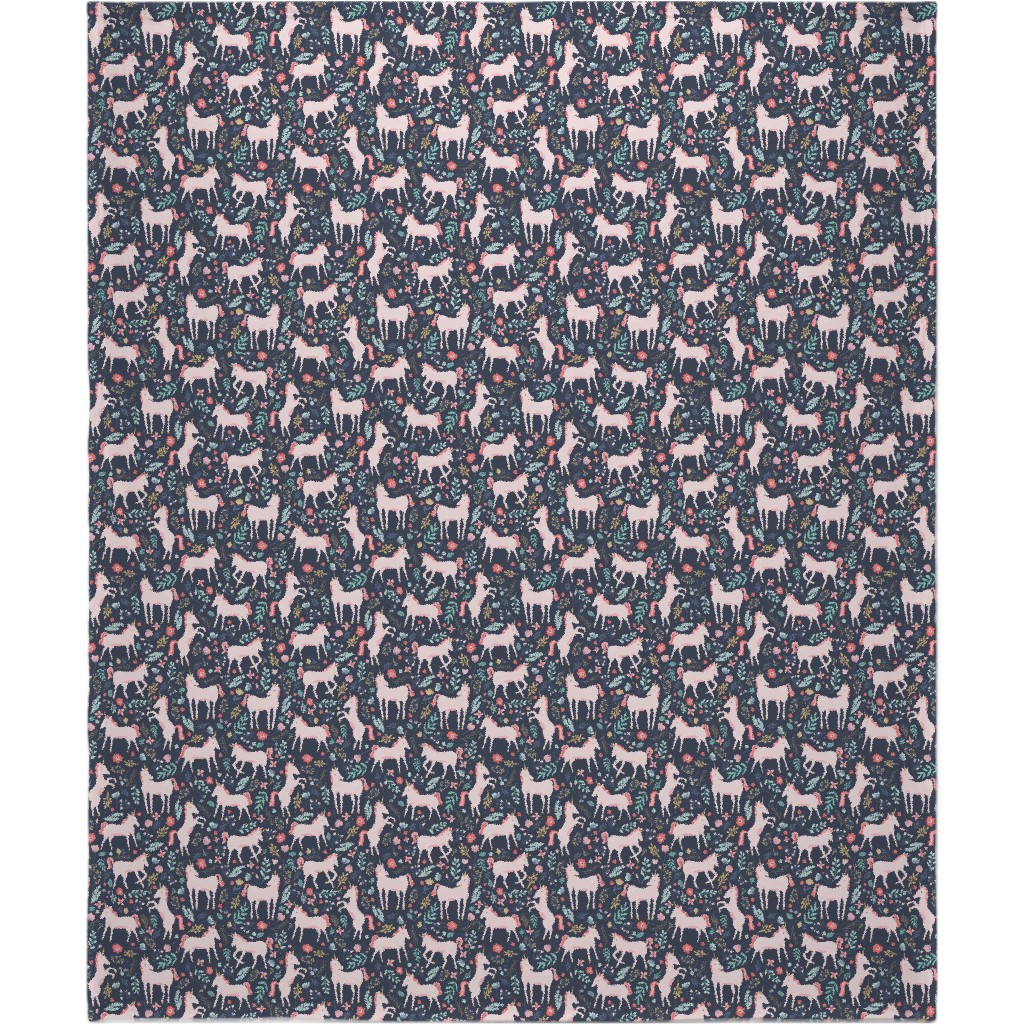 Unicorn Fields Blanket, Fleece, 50x60, Multicolor, Navy