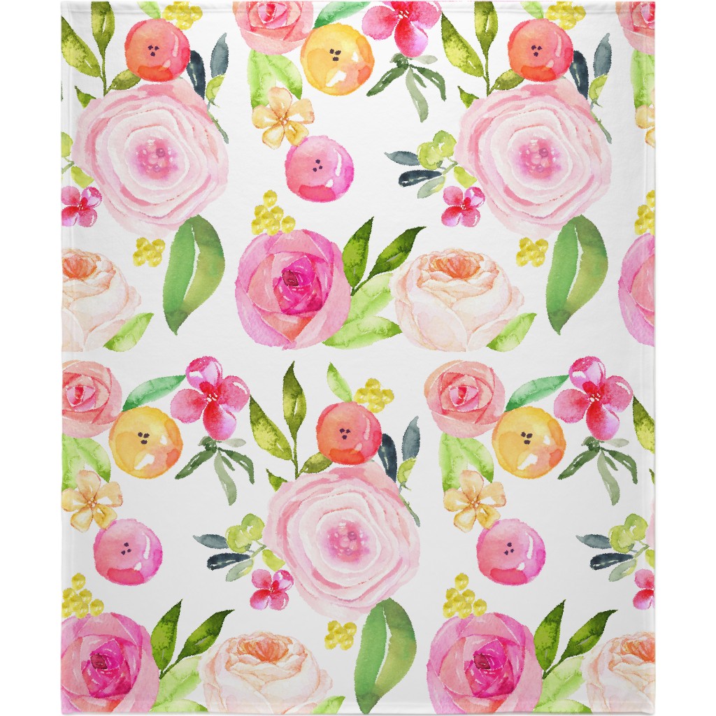 Spring Peonies, Roses, and Poppies - Pink Blanket, Fleece, 50x60, Pink, Bright Pink