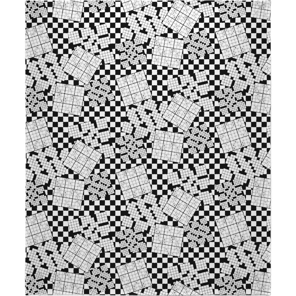 the Daily Puzzles - Black and White Blanket, Fleece, 50x60, Black