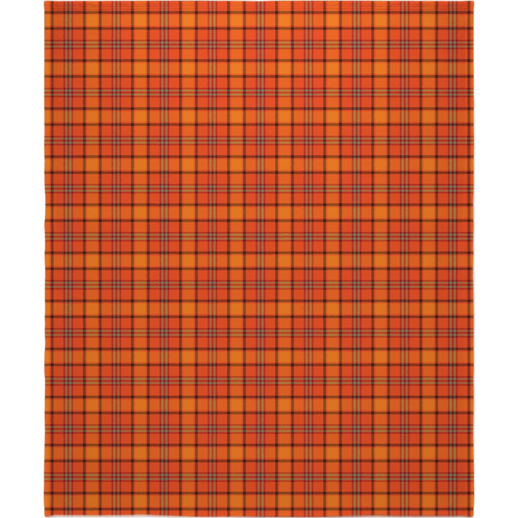 Orange With Black Plaid Blanket, Fleece, 50x60, Orange, Orange