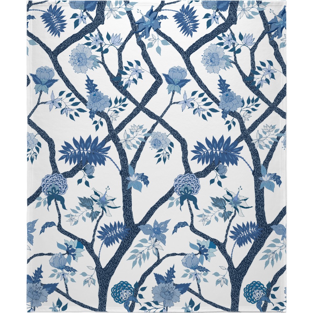 Peony Branch Mural Blanket, Fleece, 50x60, Blue, Light Blue