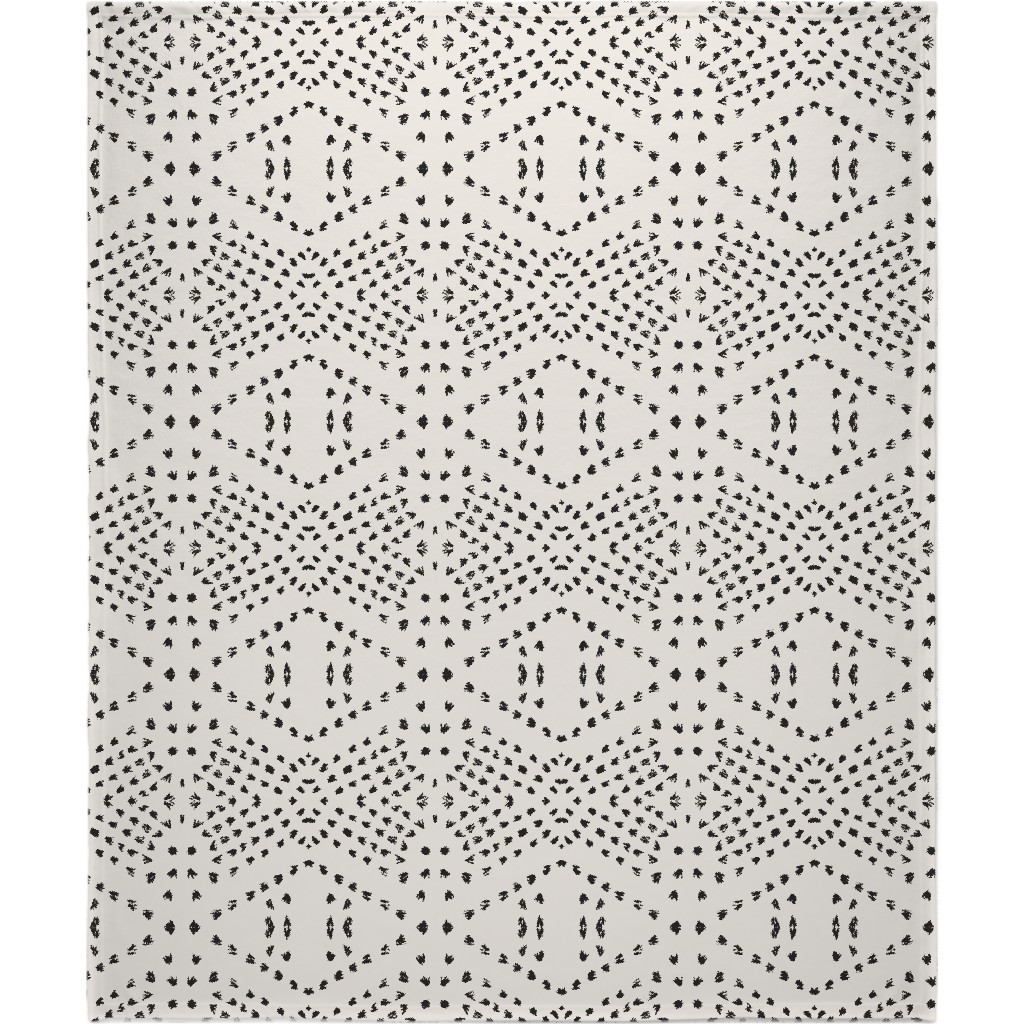 Boho Tile Blanket, Fleece, 50x60, Beige, Black
