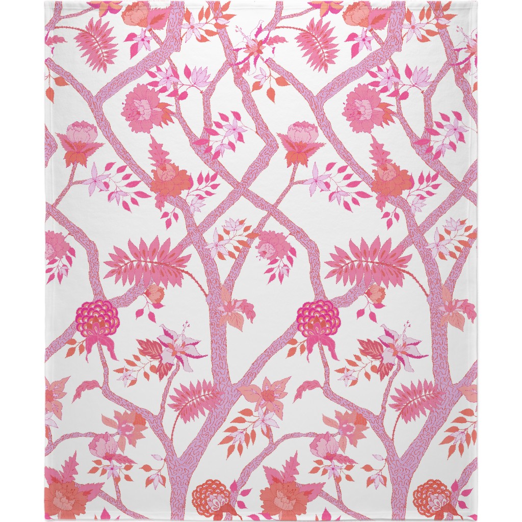 Peony Branch Mural Blanket, Fleece, 50x60, Pink