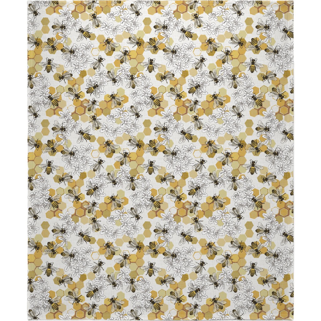 Save the Honey Bees - Yellow on White Blanket, Fleece, 50x60, Yellow, Classic Yellow