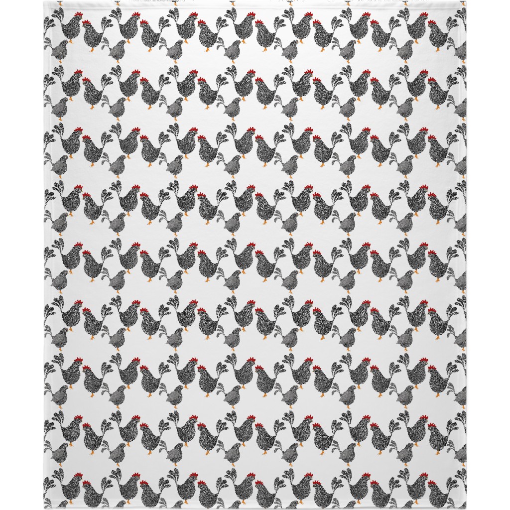 Chick Chick Chickens - Black and White Blanket, Fleece, 50x60, White, White