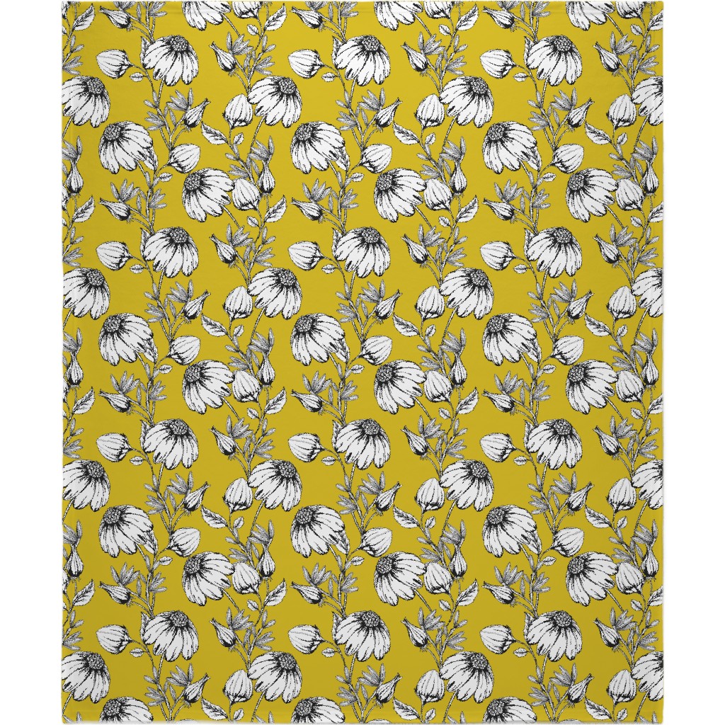 Bloom Floral - Yellow Blanket, Fleece, 50x60, Yellow