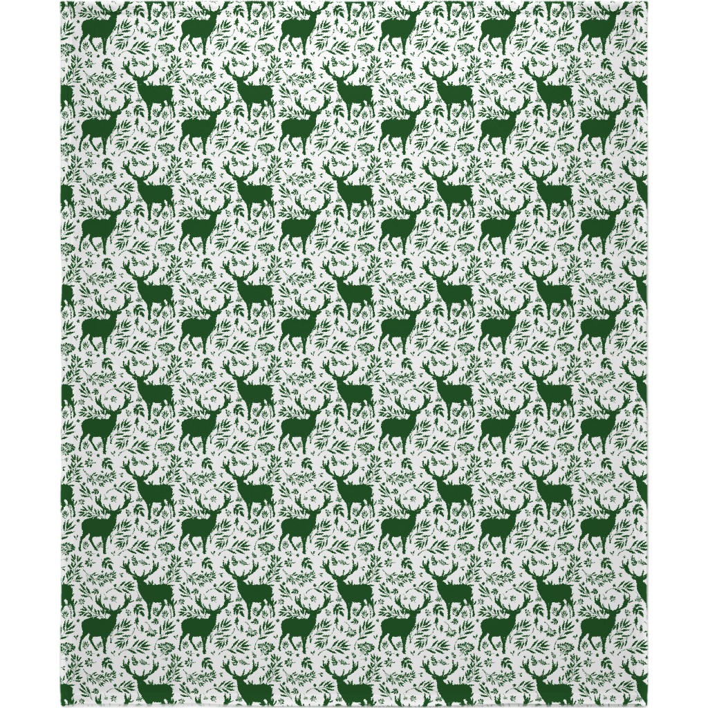 Winter Scene - Green on White Blanket, Fleece, 50x60, Green