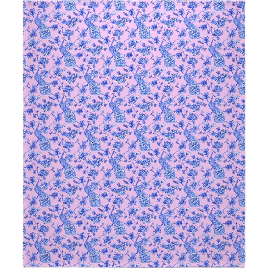 Chinoiserie Peacock Floral Blanket, Fleece, 50x60, Pink, Bright Pink
