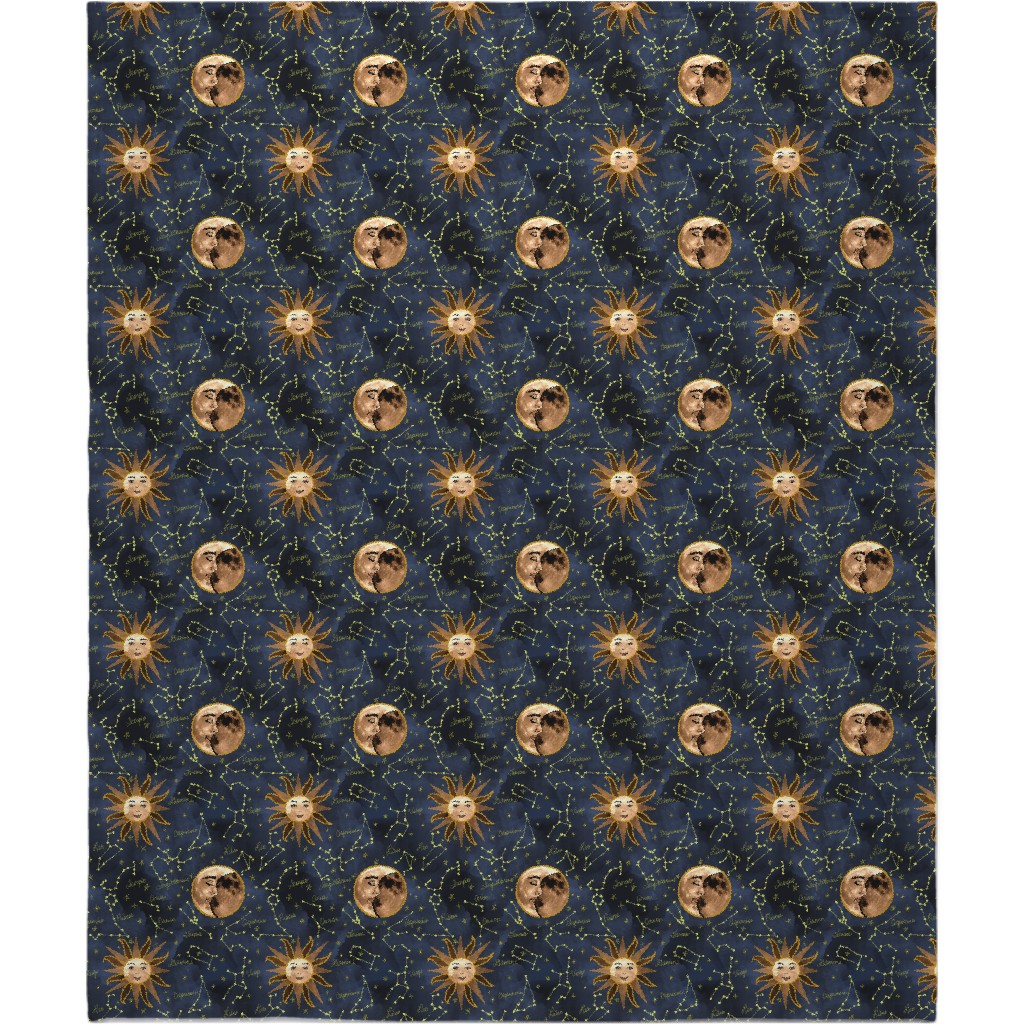Celestial Star Signs Blanket, Fleece, 50x60, Blue, Navy
