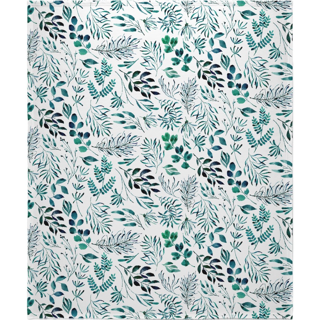 Leaves Nature Botanical Prints Blanket, Fleece, 50x60, Green, Tidal Wave