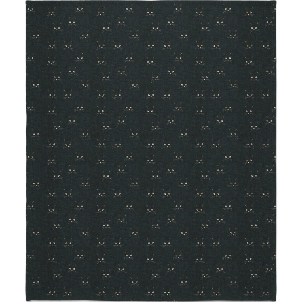 Cat Face - Black Blanket, Fleece, 50x60, Black