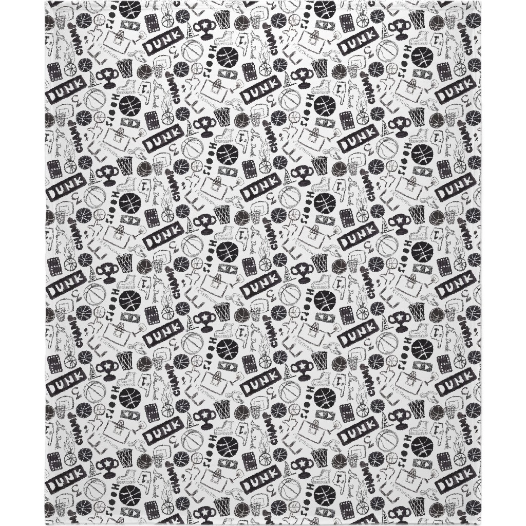 Basketball - Black and White Blanket, Fleece, 50x60, White, White