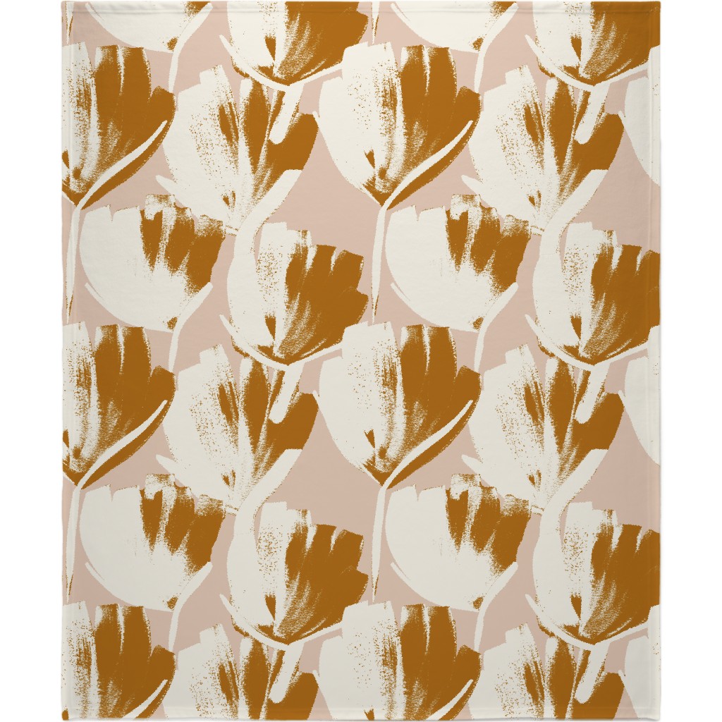 Flowers - Mustard Blanket, Fleece, 50x60, Pink