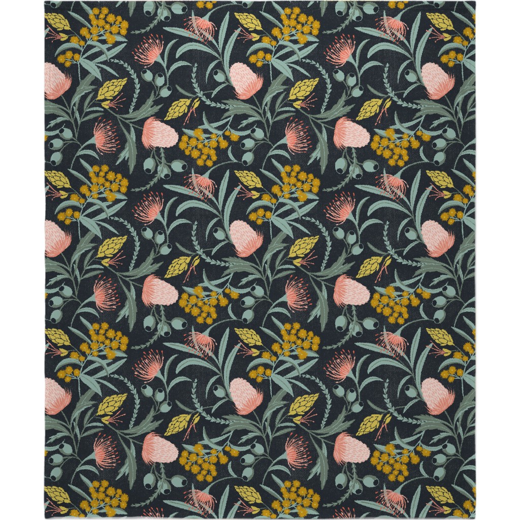 Flora Australis Botanical - Dark Blanket, Fleece, 50x60, Multicolor