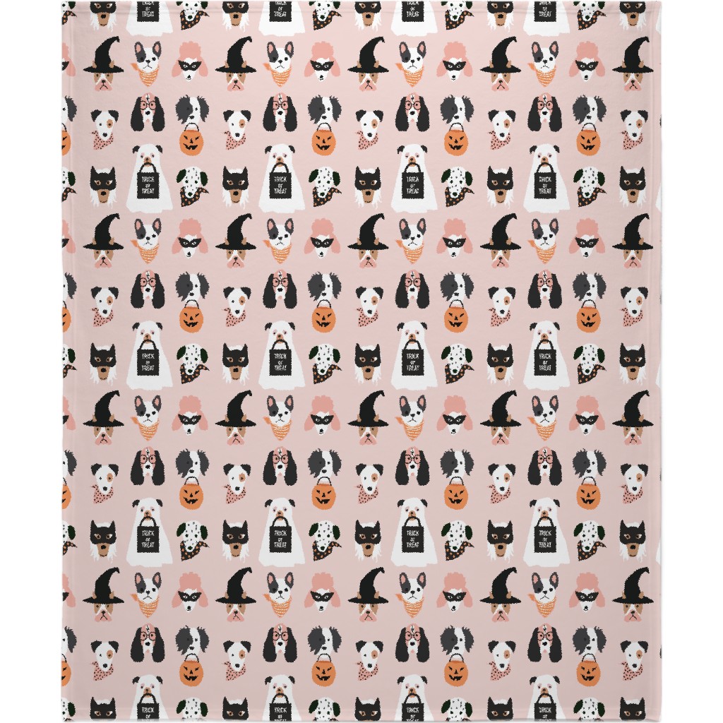 Halloween Puppies on Light Pink Blanket, Fleece, 50x60, Multicolor