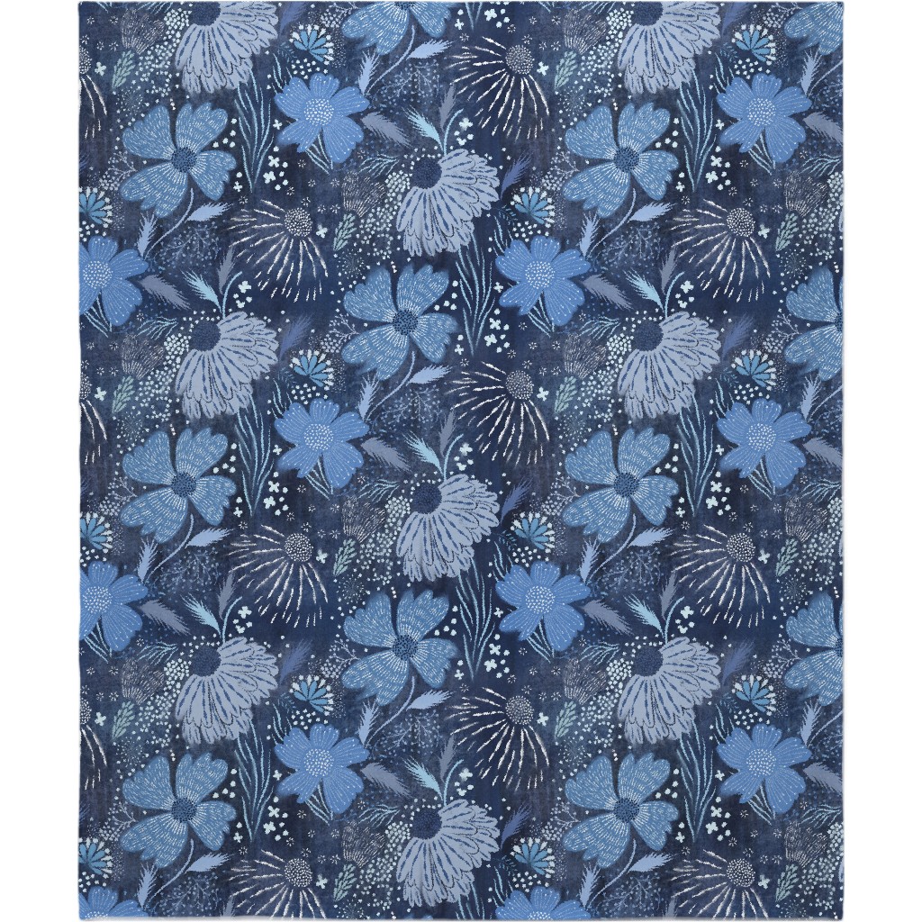 Shibori Flower Abundance - Blue Blanket, Fleece, 50x60, Blue, True Blue